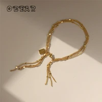 stainless steel plated 18k gold sparkling three layer fringe bracelet for women birthday party gift jewelry