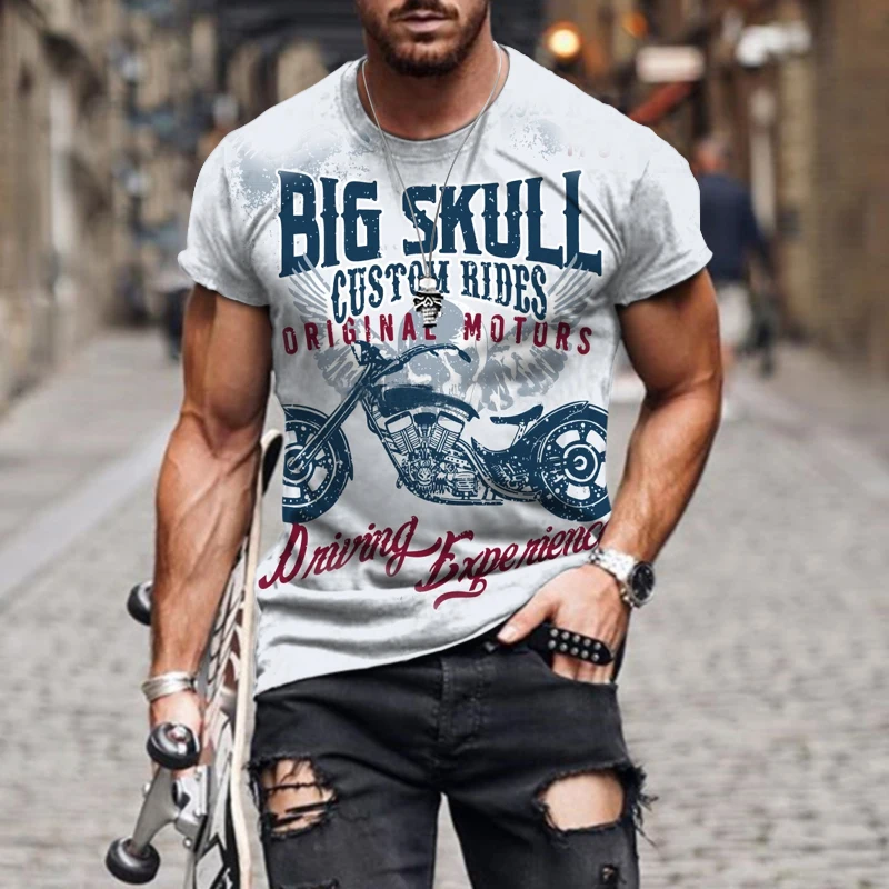 

New Summer Men T-Shirt 3D Printed Motorcycle Pattern Short Sleeve Tshirts Vintage Clothes Casual Essentials Streetwear Oversized