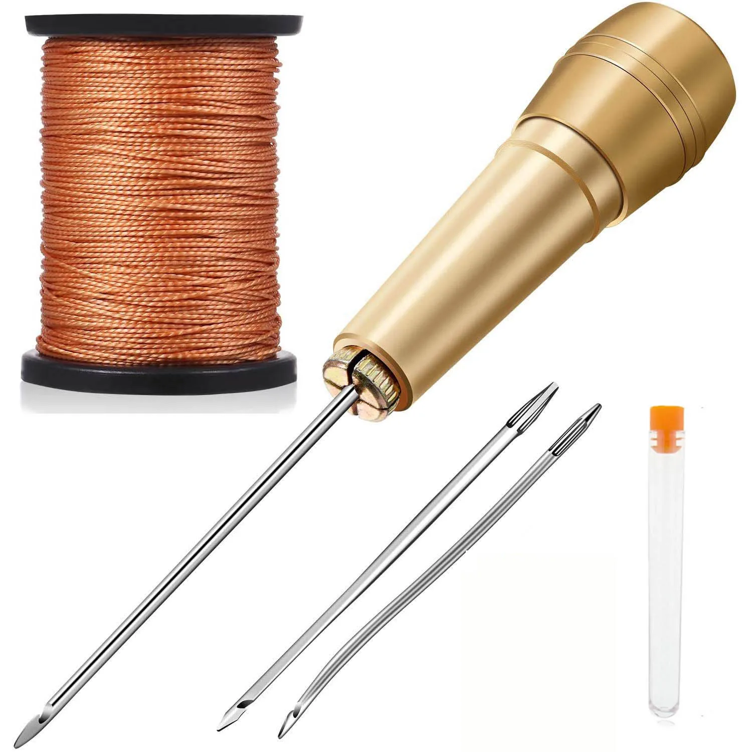 DIY Leather Sewing Kit Leather Sewing Awl Needle with Copper Handle Set Leather Canvas Shoes Repairing Tool with Nylon Thread
