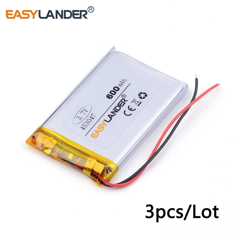 

3 шт./лот 3,7 в литий-ионная полимерная аккумуляторная батарея 453047 600 мАч для Bluetooth MP3 MP4 PSP звуковая карта beauty instrument
