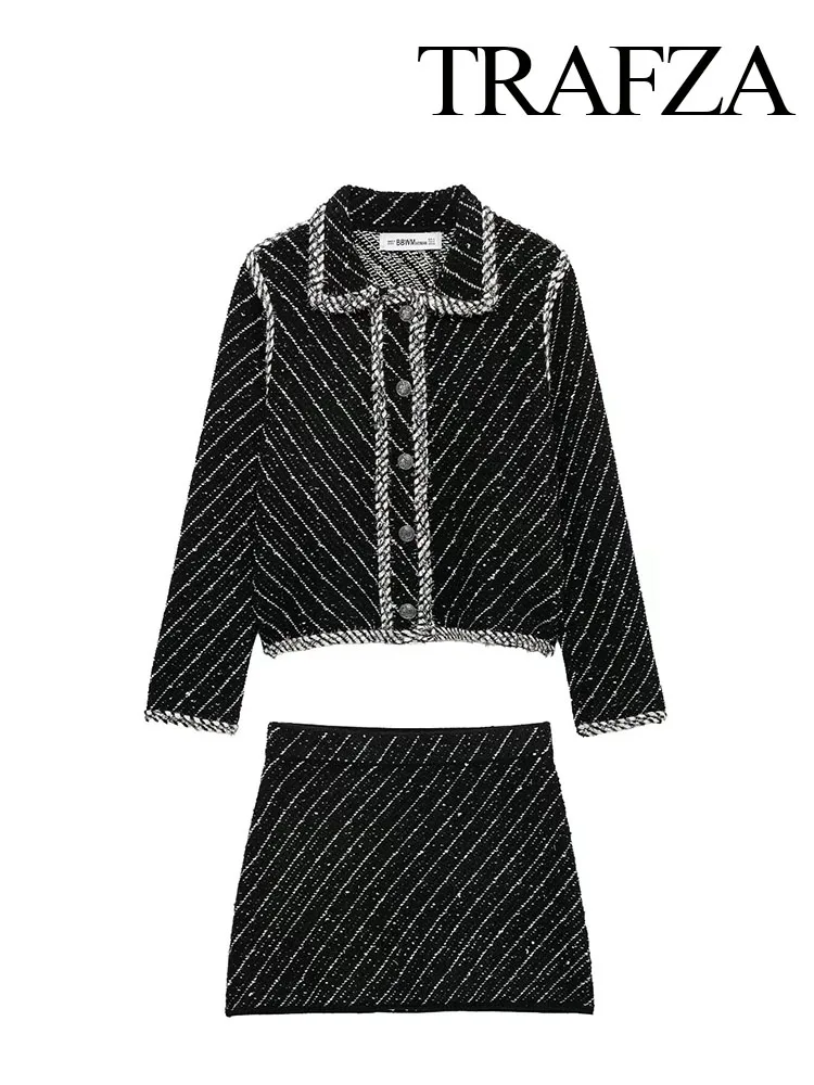 TRAFZA женский костюм с юбкой шикарный однобортный вязаный кардиган в полоску