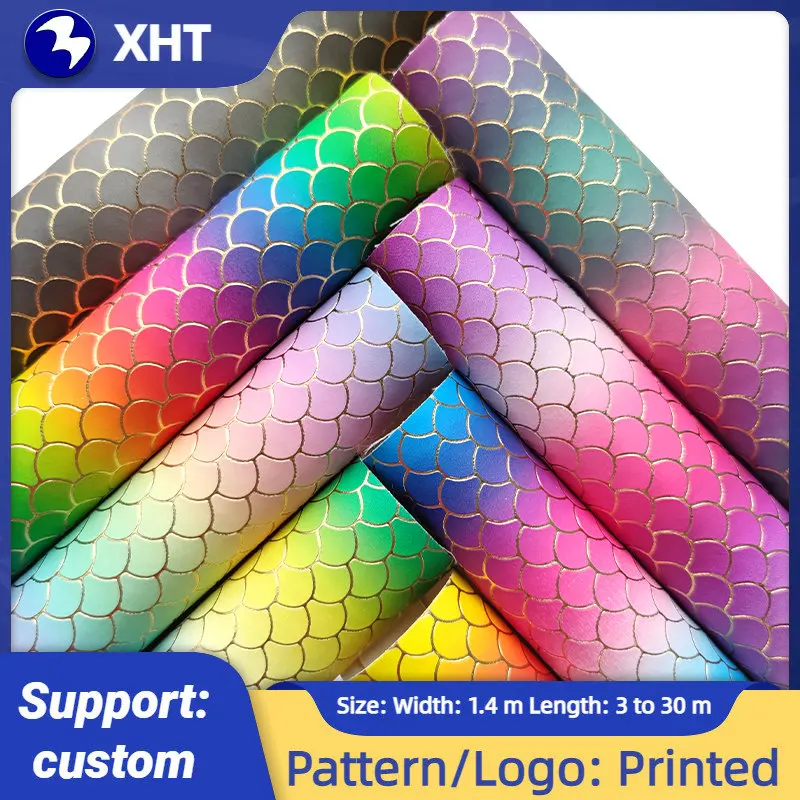 Ful Rainbow Stripe Mermaid Printed Vinyl Metallic Faux Artificial Leather Fabric For Making Shoe/bag/hair Bow/deco