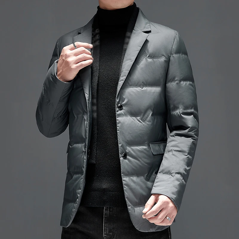 Men Casual Puffer Coats Black Gray Thermal Basic Jacekts Winter Notched Collar Design Thick Warm Outerwear Male Daily Outfits