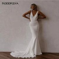 simple deep v neck mermaid wedding dresses long pleated sleeveless wedding bridal dress 2022 sexy backless bride gown woman