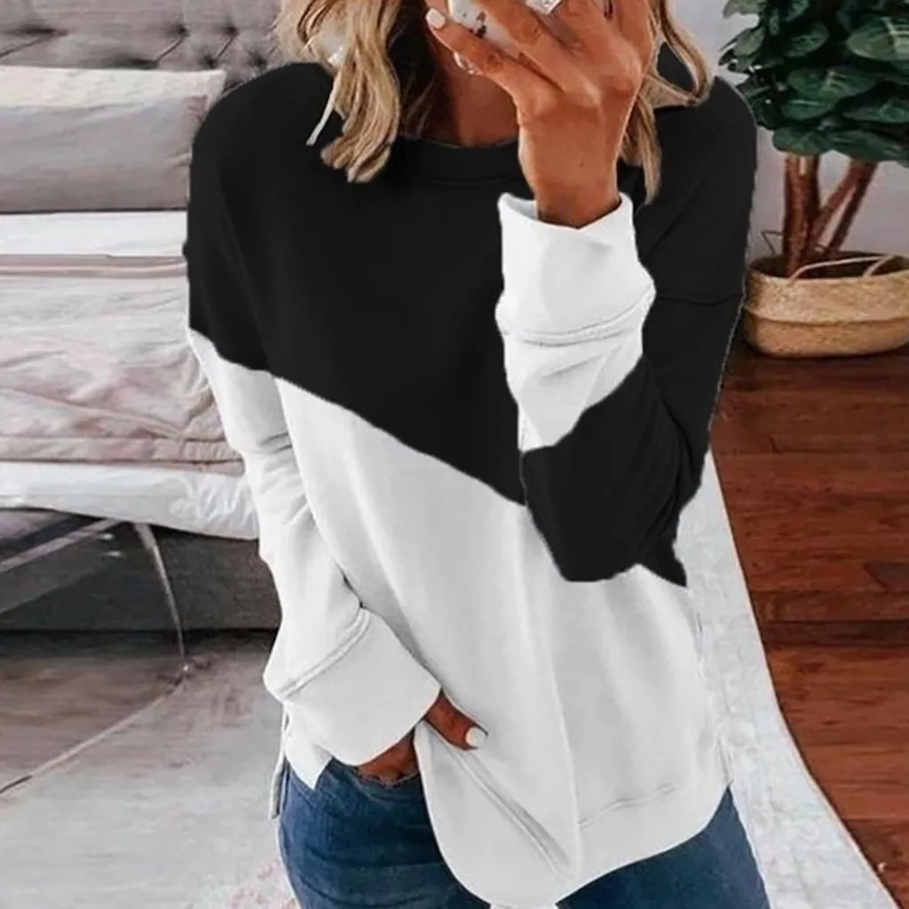 

Women's Tees Woman's Casual Stitching Contrast Color Long Sleeve Blouse Pullover Tops Women Vacation Shirts