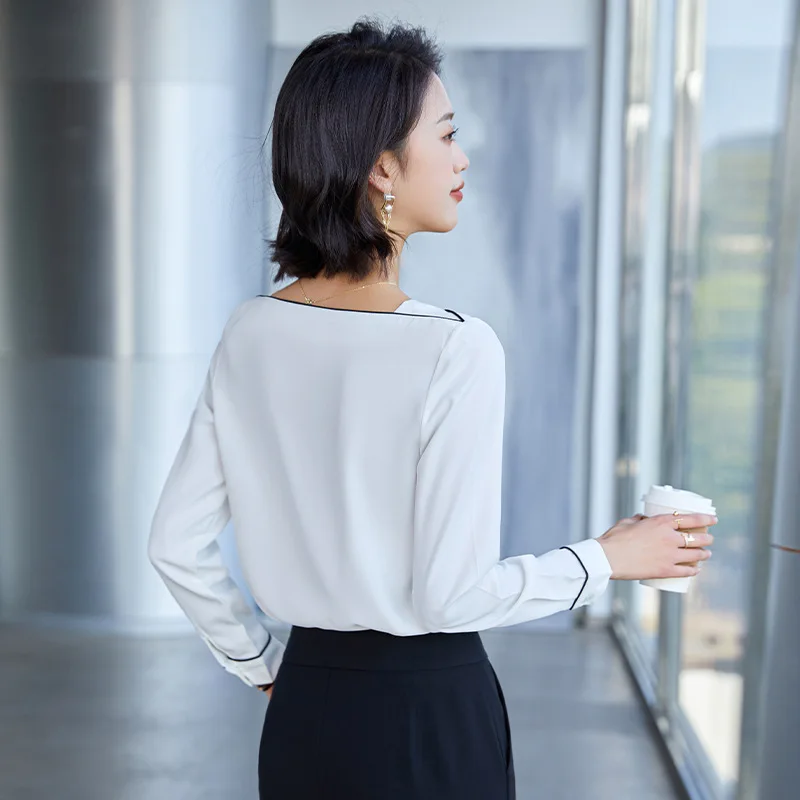 Женская шифоновая рубашка с длинным рукавом белая Повседневная Блузка офисный