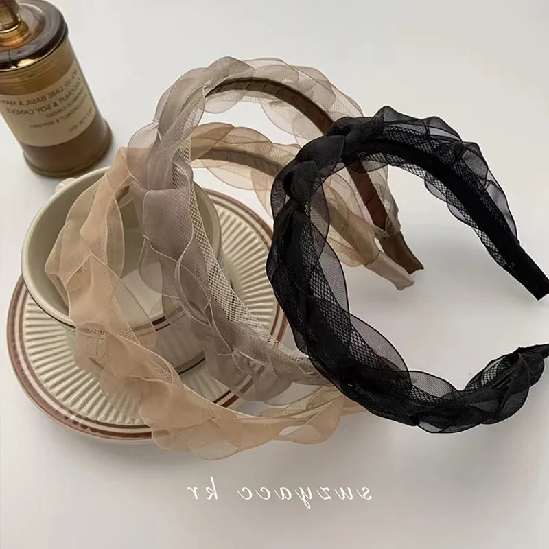 Fashion Summer Mesh Wide Hair Bands for Women Girls Korean Designer Sponge Headbands Women Headwear Gift Hair Accesories
