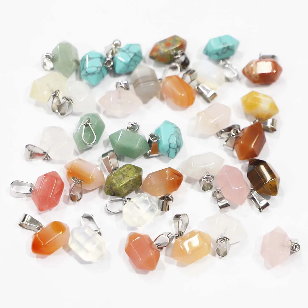 

Natural Stone Hexagonal Pillar Multicolor Pendant Quality Ornament Necklace Charm DIY Jewelry Accessories Making Wholesale 24Pcs