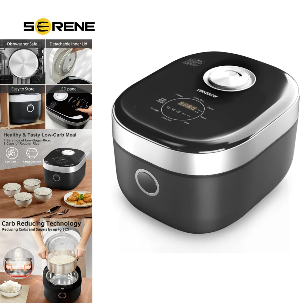 Stainless Steel Inner Pot Steamer, Yokekon Low Carb Rice Maker, 24h Delay Timer And Auto Keep Warm Feature