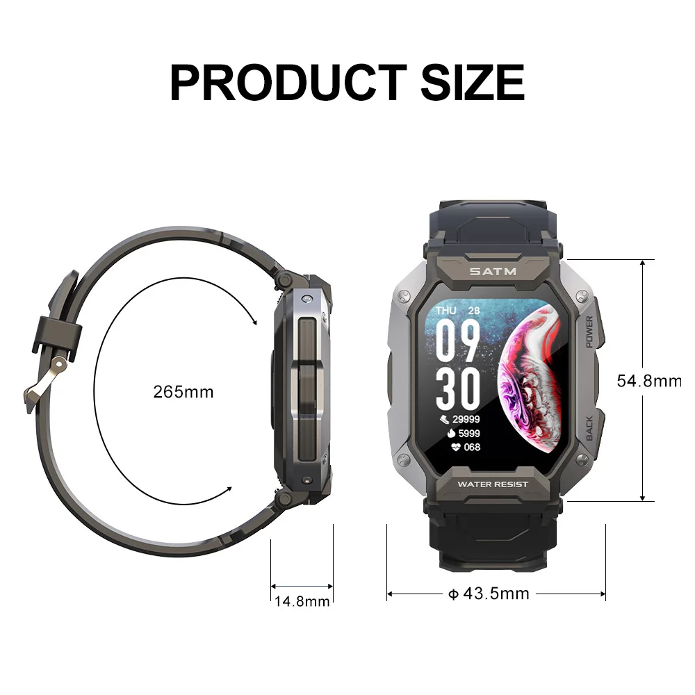 SKMEI 1.71 inch Smart Watch Men Pedometer Swimming Sports Fitness Tracker IP68 Waterproof Bluetooth SmartWatch for Android ios images - 6