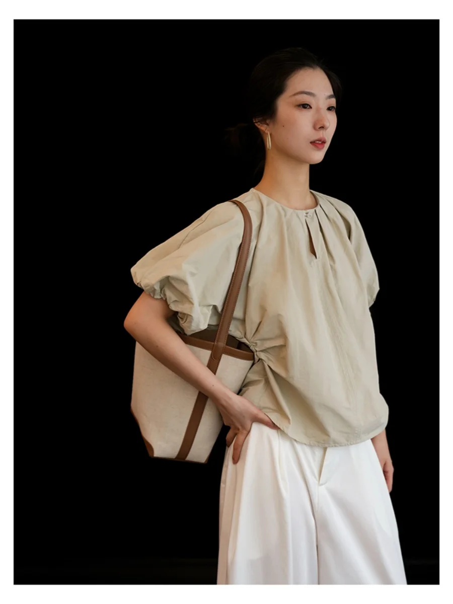 Женские летние однотонные рубашки из натурального хлопка с трехмерной талией Yxzc0