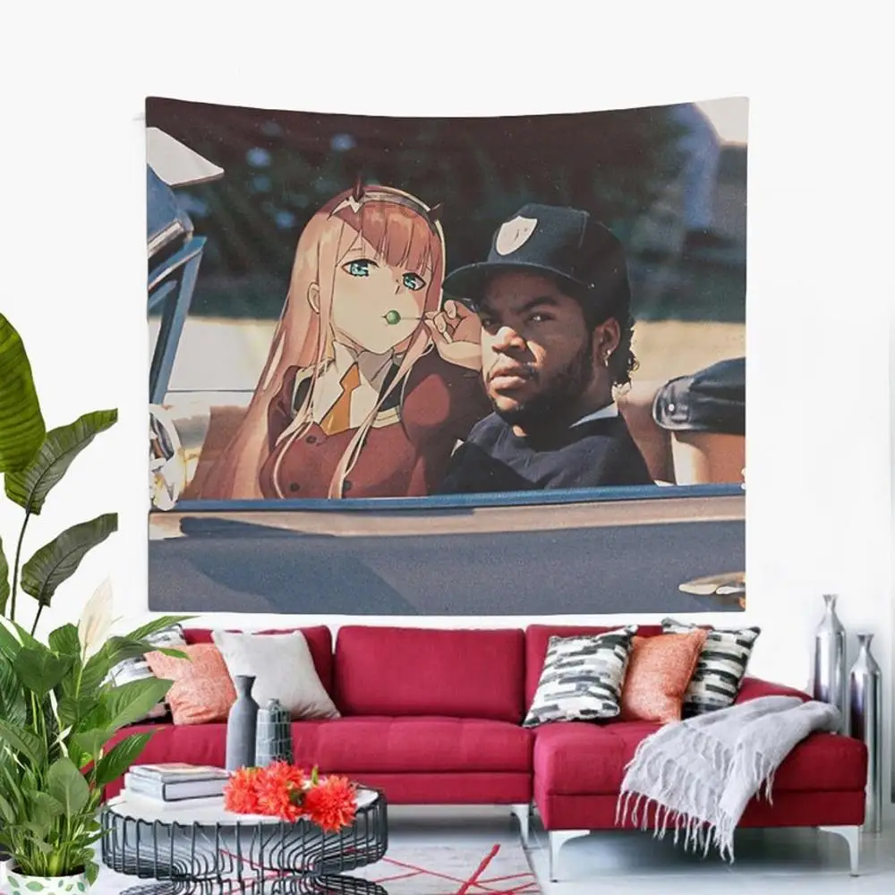 

FFO Drivin' With My Darling Tapestry Wall Hanging Funny Meme Tapestry Gangster With Waifu Anime Tapestries Bedroom Sofa Blanket