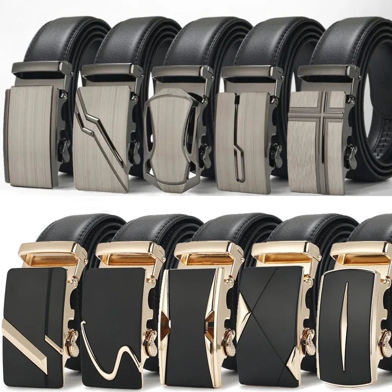 3.5cm New Men's Cowhide Belt Alloy Automatic Buckle Leather Business Casual Youth Middle-aged and Elderly Designer Belt for Men