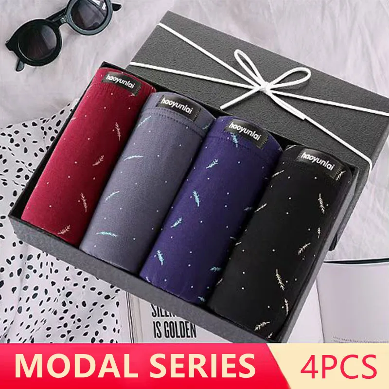 Fashion Printed Mens Underpants Soft Modal Breathable Comfortable Men Panties Set Large Size