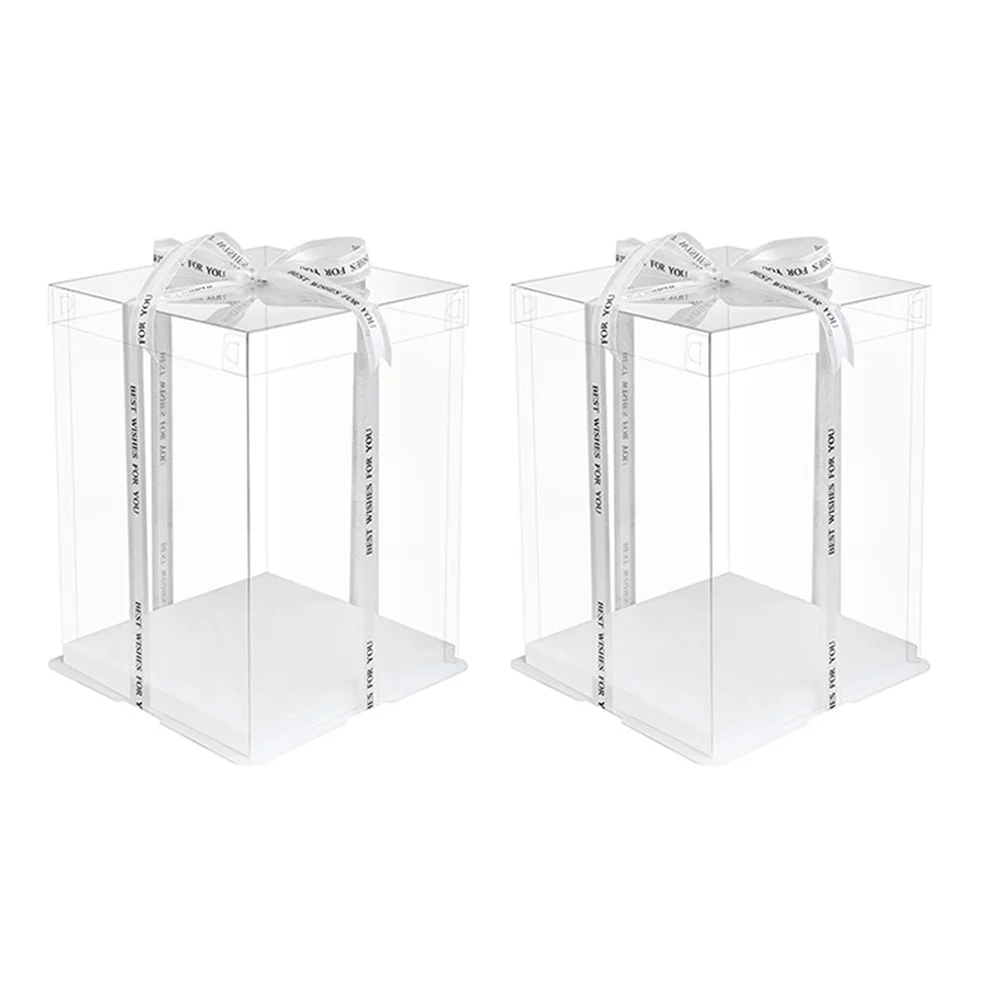 

2pcs Durable Birthday Cake Gift Wrapping Boxes Clear Transparent Cake Boxes