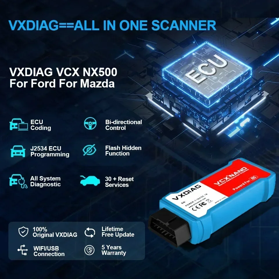 Фото Лучший VXDIAG VCX NANO для Ford/Mazda 2 в 1, IDSV129 J2534, программирование ECU, кодирование, сканер OBD2, программист, диагностические инструменты №2