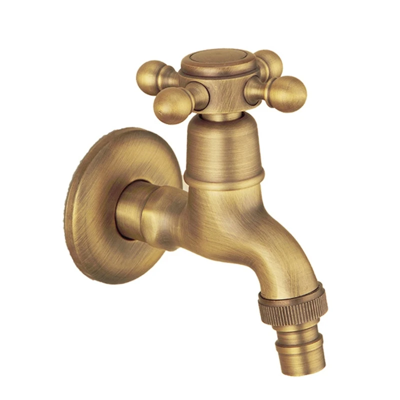 

Wall Mount Bibcock Antique Brass Retro Small Pool Tap Decorative Garden Faucet Washing Machine Mop Cold Water WC Taps