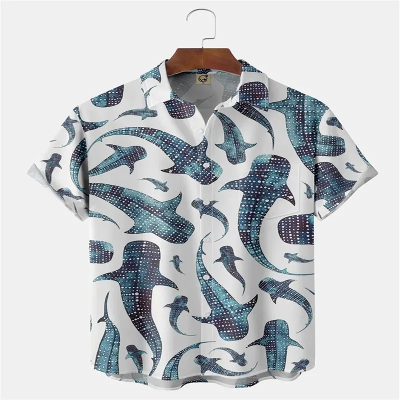 2023 New Marine Fish Digital Printing Street Men's Shirts Short Sleeve Summer Thin Material Hawaiian Shirt Man Blouse Male Top