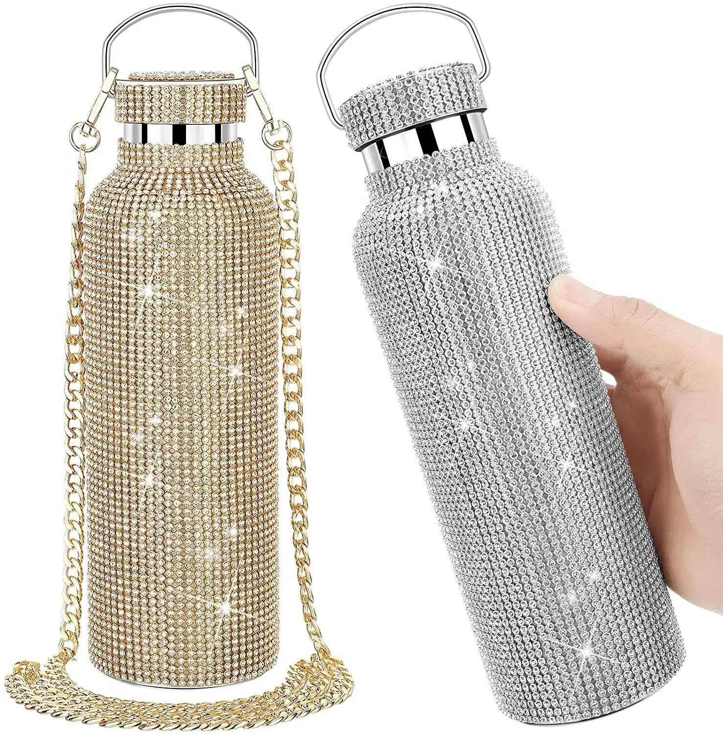 

500ml/750ml Diamond Thermos Bottle Insulated Rhinestone Vacuum Cup Stainless Steel Flask Bottle Drinking Kettle Outdoorportable