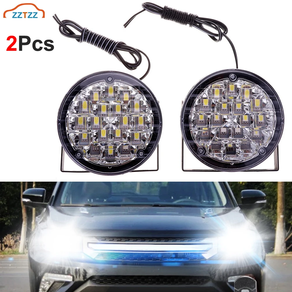 

2Pcs Car Round LED Daytime Running Light 18LED Car Front Fog Lamp Driving Bulbs White 12V Auto DRL for Tractor Offroad Truck SUV