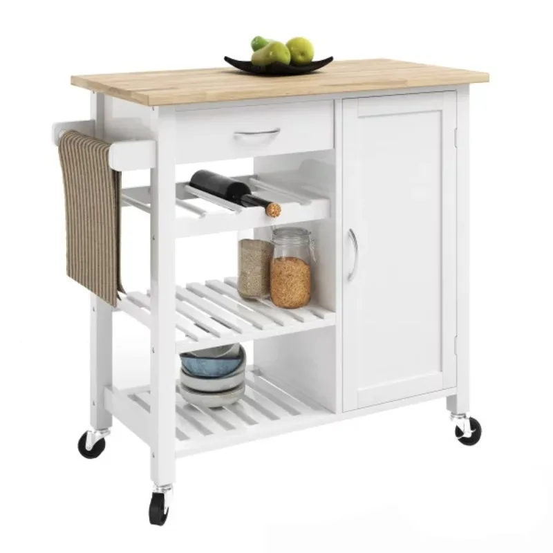 

Kitchen Island with Towel Rack and Shelves for Storage – Rolling Cart to Use as Coffee Bar, Microwave Stand, or K