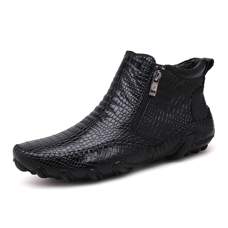 

Winter Chelsea Boots for Men Fur Warm Genuine Leather Shoes Designer Men's Dress Boot Handmade Zipper Male Business Footwear