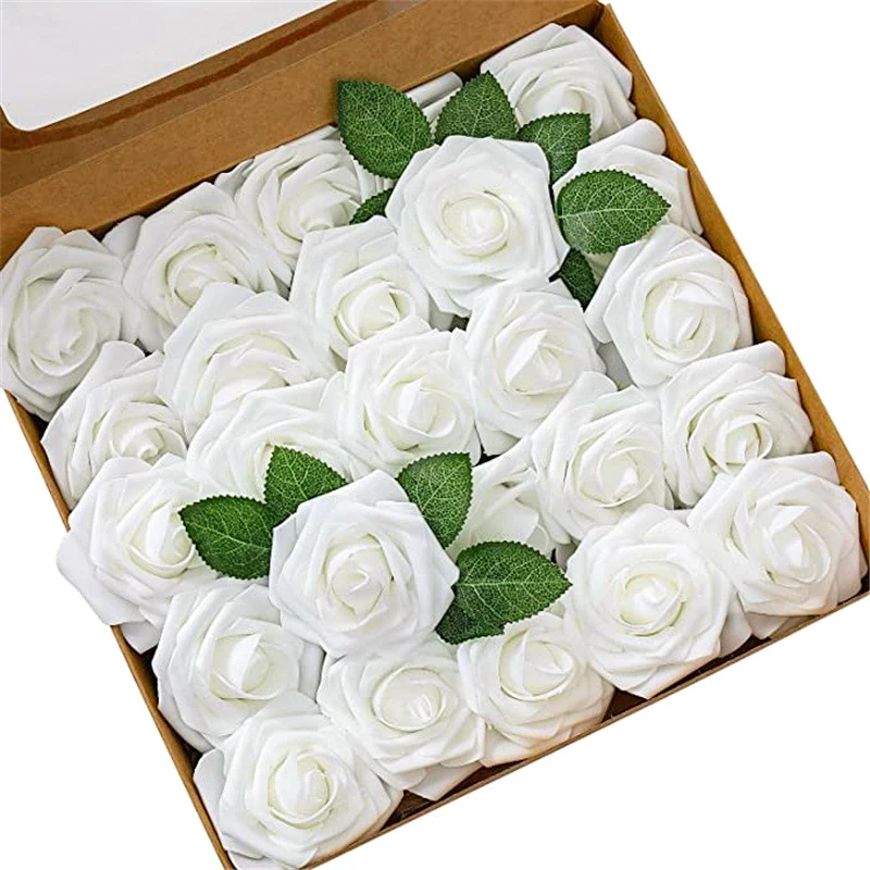 

25pcs 8cm Artificial PE Foam Flower Rose Head Fake Flowers DIY Bride Bouquet for Wedding Party Baby Shower Home Table Decoration