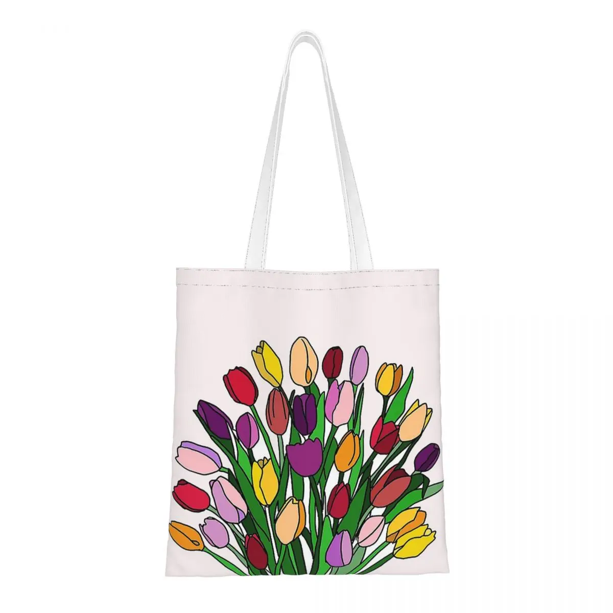 

A Bunch Of Tulips Shoulder Bags Women Eco Tote Bag Aesthetic Flower High Capacity Canvas Tote Bag Retro Canvas Bag for Lady