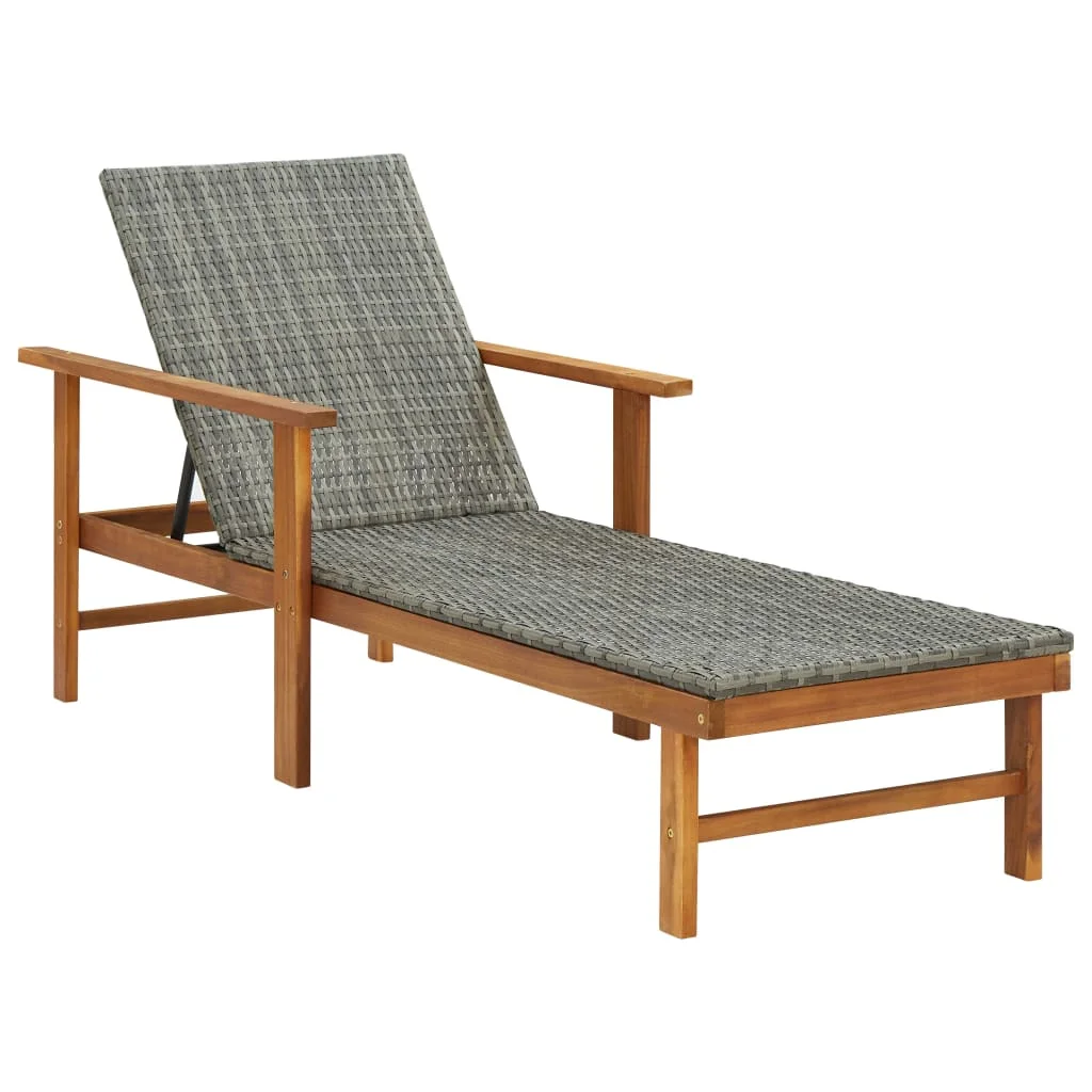 

Outdoor Patio Sun Lounger Lounge Chairs for Pool Outside Poly Rattan and Solid Acacia Wood Gray