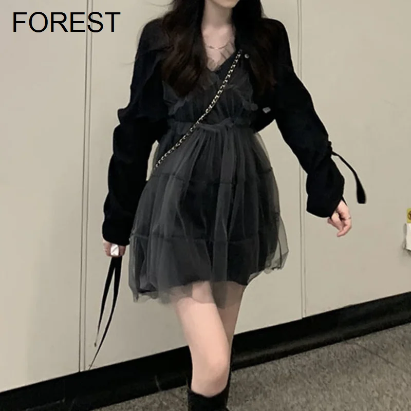 

Кружевное однотонное платье с V-образным вырезом, простое платье для ленивых девушек на бретелях, летнее черное небольшое газовое платье с н...