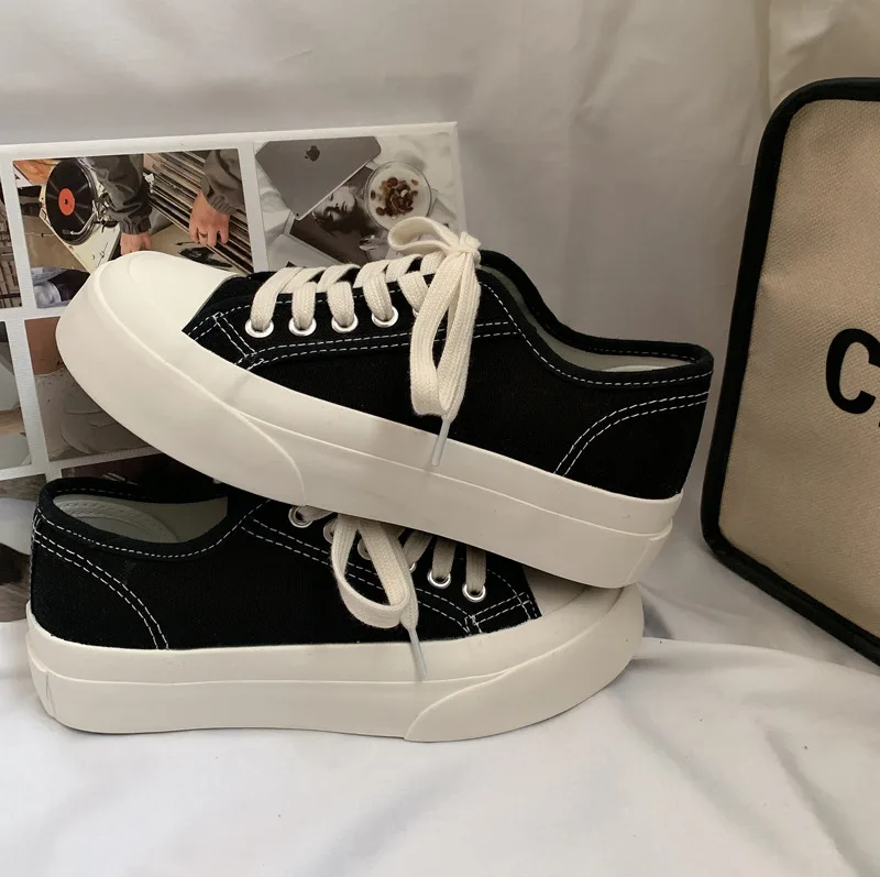 

Women's Shoes Platform Female Footwear Casual Sneaker Round Toe Clogs Retro Small Dress New Summer Lace-Up Spring Basic Solid Fa