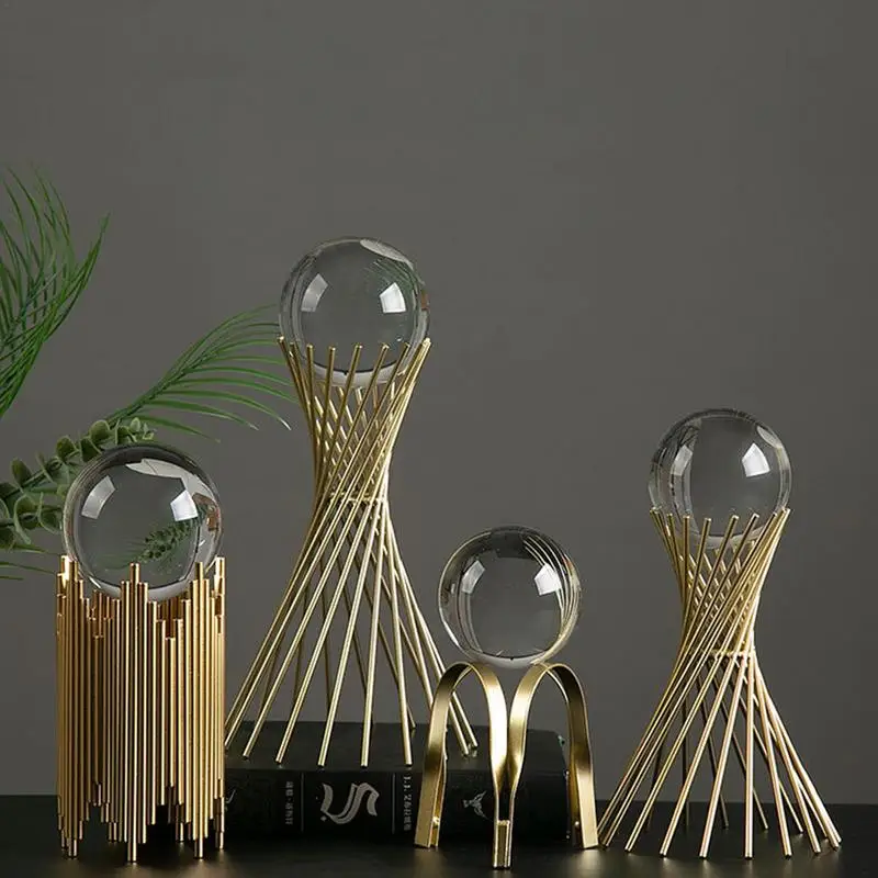 

Nordic Metal Crystal Ball Ornaments Crafts Creative Geometric Abstract Shape Display Stand Bedroom Iron Furnishings Decoration