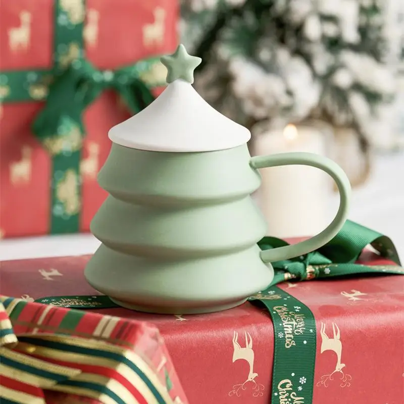 

Christmas Tree Coffee Mug Ceramic Thermostatic Cup With Lid Merry Christmas Tree Mugs Halloween Christmas Gift Coffee Cup