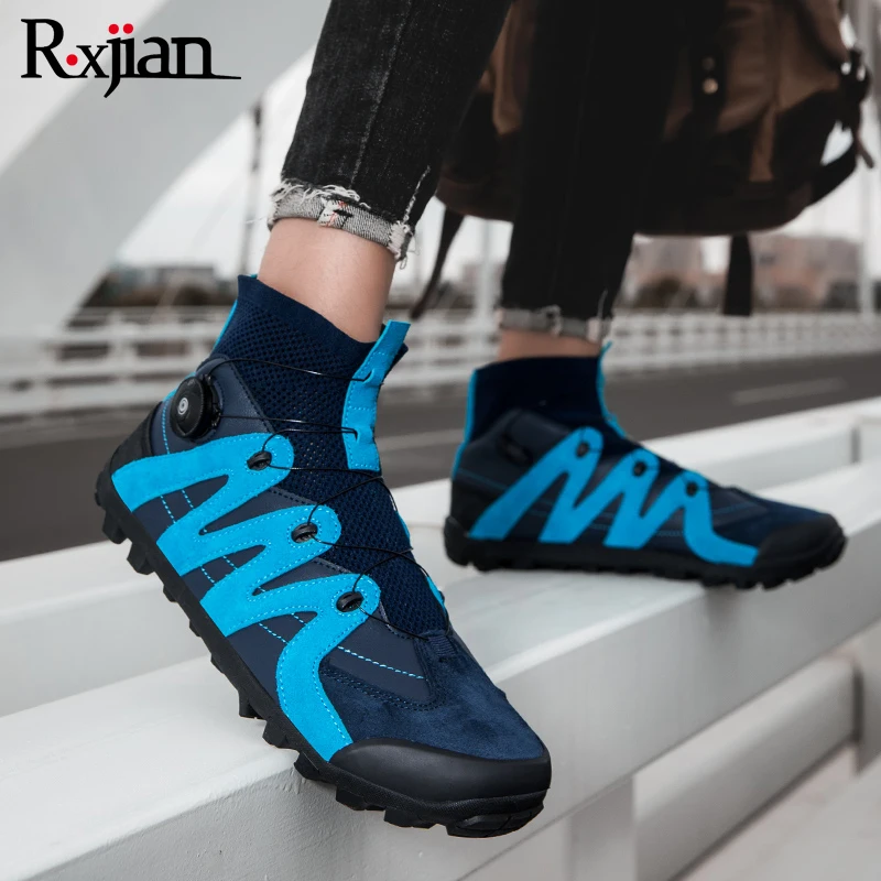 R. Xjian Men's Hiking Shoes Lace Up Outdoor Leisure Walking Camping Hunting Rubber Non Slip Multi Functional Sneakers