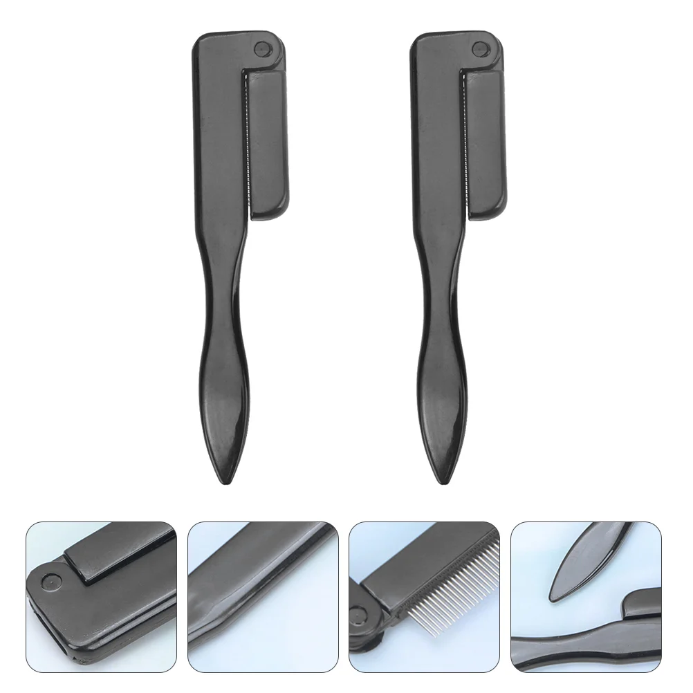 

2 Pcs Eyebrow Comb Beauty Handle Makeup Tools Stainless Steel Fold Eyelash Grooming Folding Brush