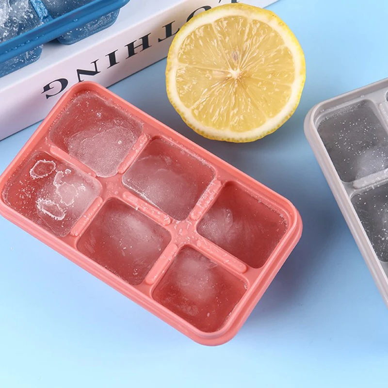 

Silicone Ice Cube Mould with DIY Lid 6 Grid Soft Bottom Cube Mold Square Fruit Ice Cube Maker Tray Kitchen Bar Tools Acces