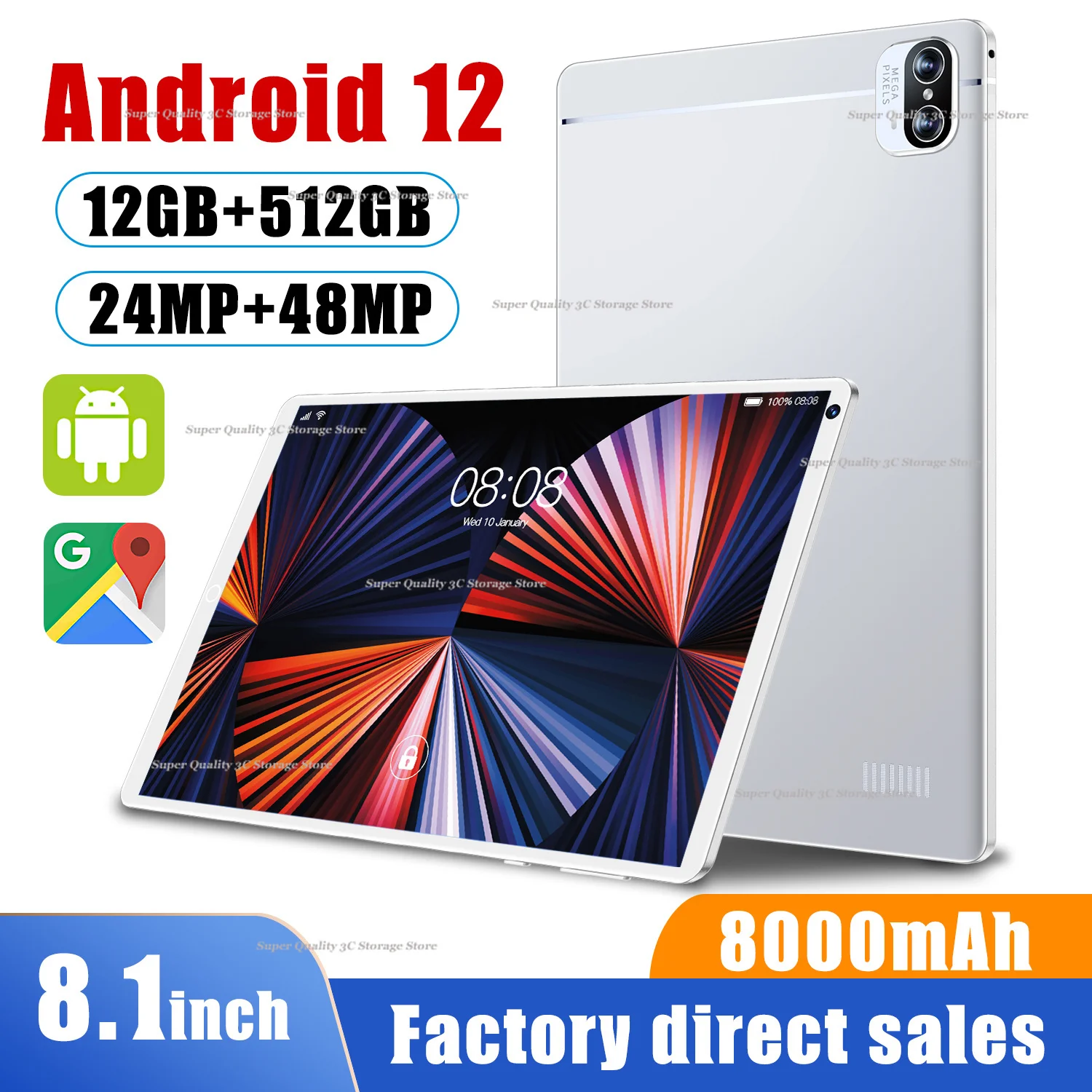

New X5 Cheap Tablet Pc 8 Inch Android 12 10 Core 12GB RAM 512GB ROM Dual 4G LTE Phone Call GPS Bluetooth WiFi Google Tablets