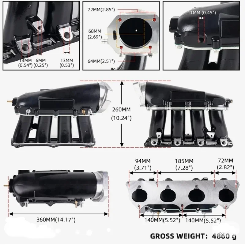 Высококачественный индивидуальный алюминиевый впускной коллектор для Honda K Series