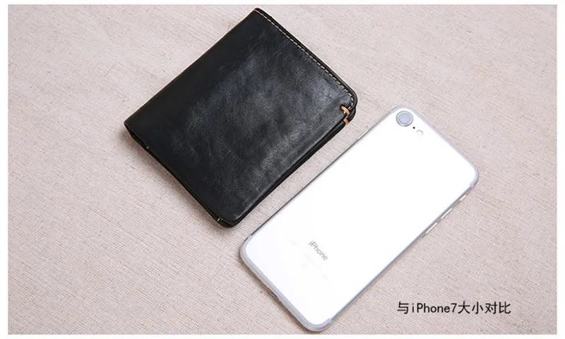Casual simple genuine leather men's black small wallet natural first layer cowhide teens short minimalist card holder purse
