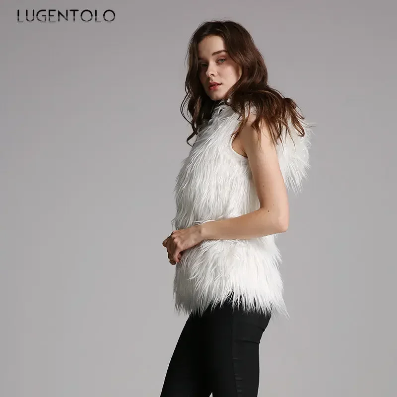 Женская безрукавка из искусственного меха кардиган с капюшоном на осень и зиму