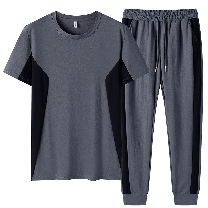 

2023 Summer Quick Dry T Shirt Pants Trousers For Men Set Two Piece Black Grey Tracksuit Hip Hop Streetwear Running Sport Clothes