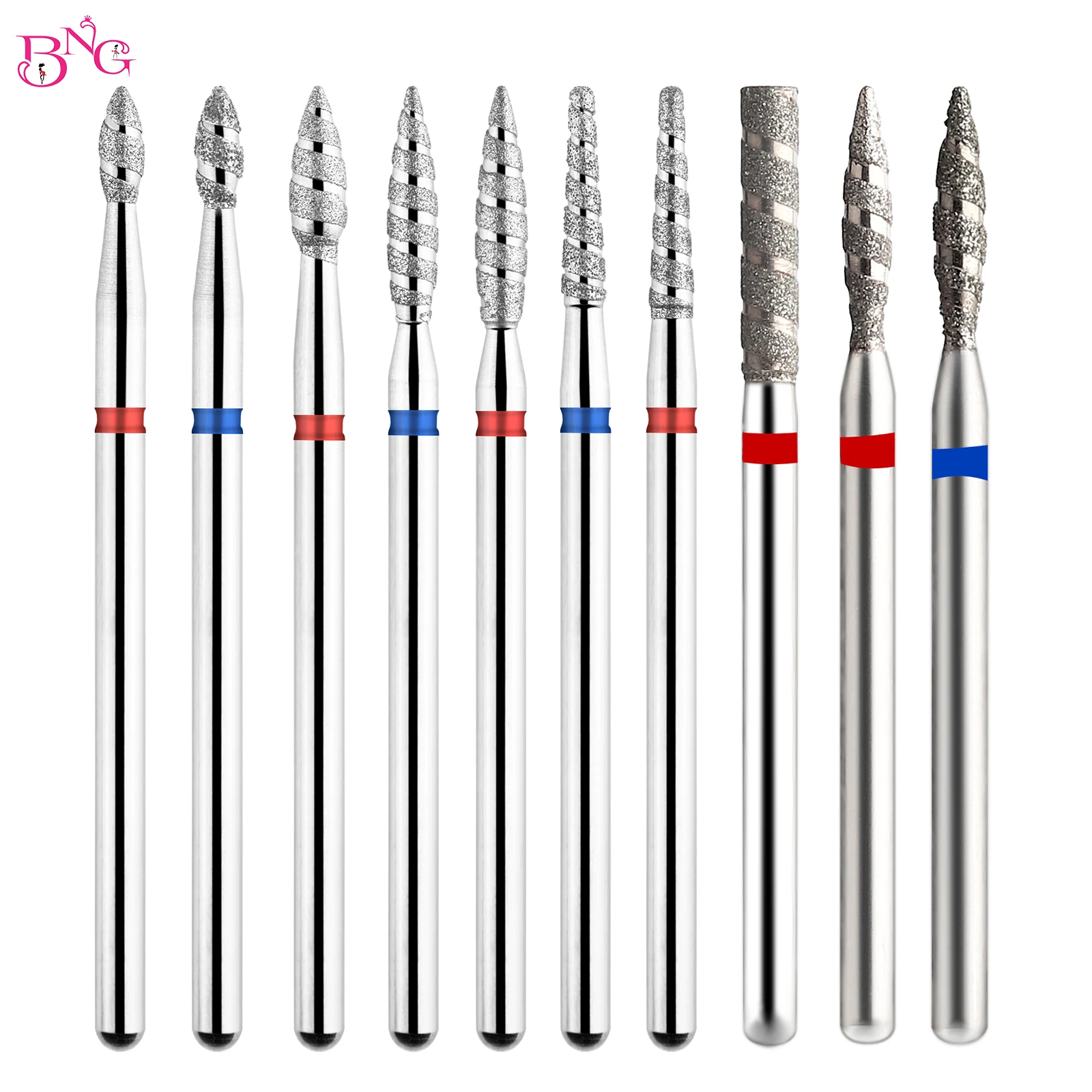 BNG Tornado Flame Nail Drill Bits Diamond Manicure Drill Bits Cuticle Clean Burr Milling Cutter Bits Nails Accessories Tool