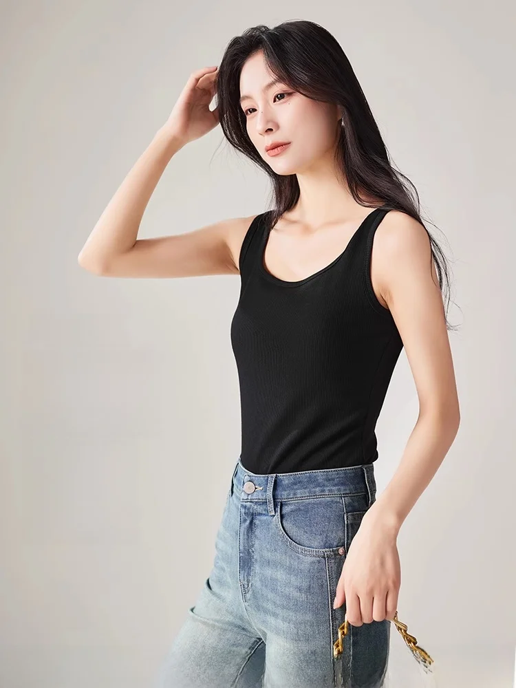 Sofsier осень 2023 новый эластичный облегающий цельный базовый жилет женский топ на