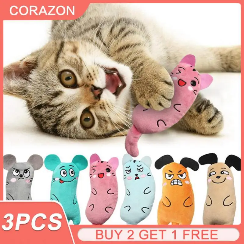 

3PCS Cute Cat Toys Funny Interactive Plush Cat Toy Mini Teeth Grinding Catnip Toys Kitten Chewing Squeaky Toy Pets Accessories