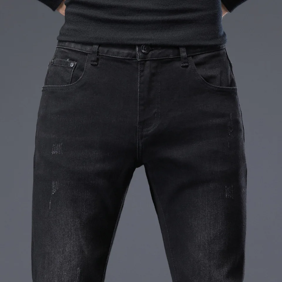 Autumn Winter Men's Jeans Trousers Cotton Straight Elastic Italy Brand Business Pants Classic Jeans Denim Male Pants