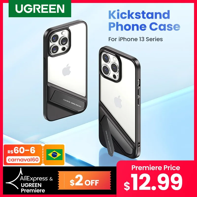 

【FRESH FINDS】UGREEN Phone Case For iPhone 13 Pro Max Metal Kickstand Stand Case TPU Shockproof Back Cover Transparent Phone Case