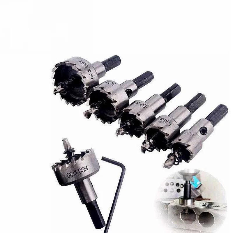 

5Pcs Carbide Tip HSS Drill Bit Hole Saw Set Stainless Steel Metal Alloy 16/18.5/20/25/30mm Woodworking Tools