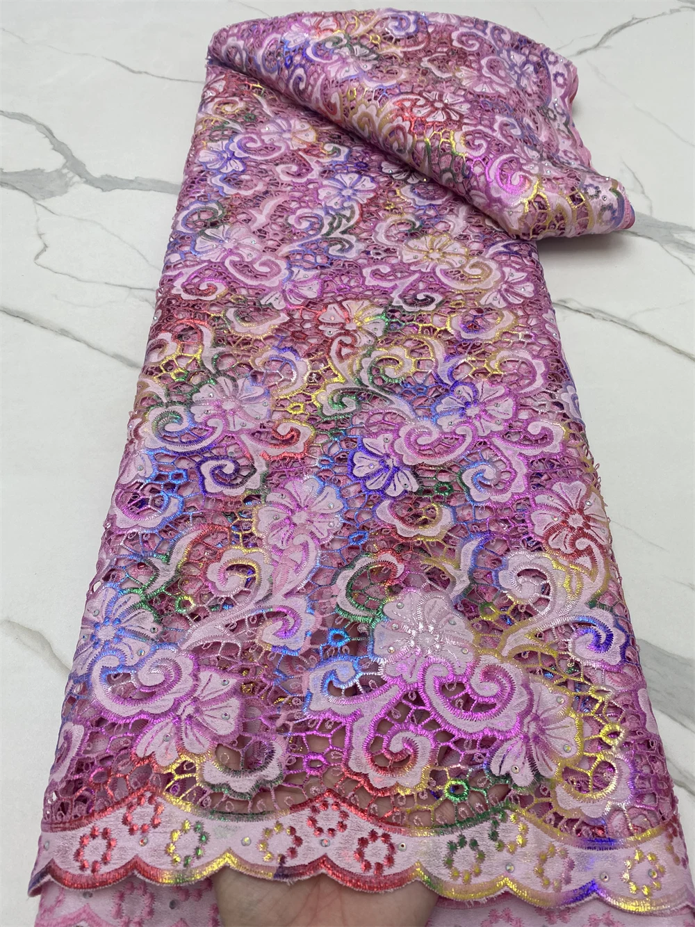 

African Guipure Cord Lace Fabric With Stones 100%cotton 2023 High Quality Nigerian Lace Fabric For Birdal Wedding Dress 4695B