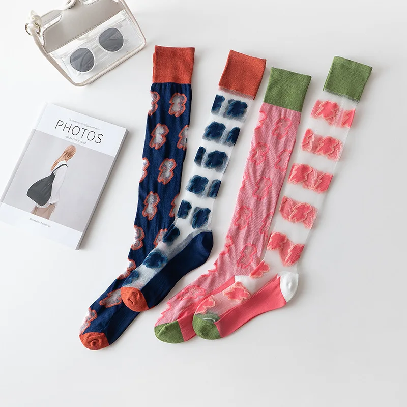 

Носки женские длинные прозрачные, 2 пары, розовые, синие