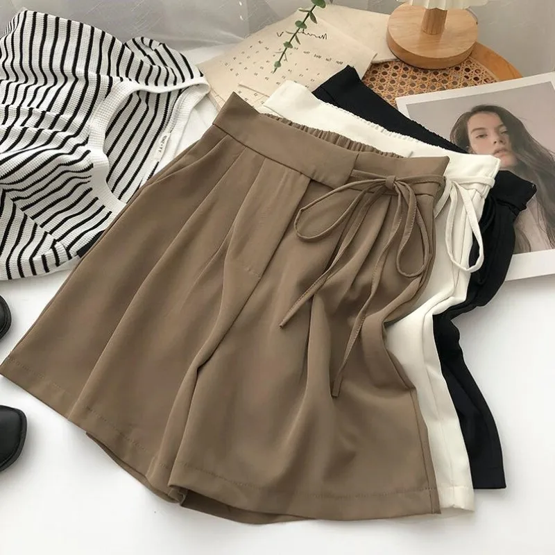 Summer New Irregular Lacing Elastic High Waist Casual Three-quarter Trousers Women's Hundred Match Thin External Wear Shorts